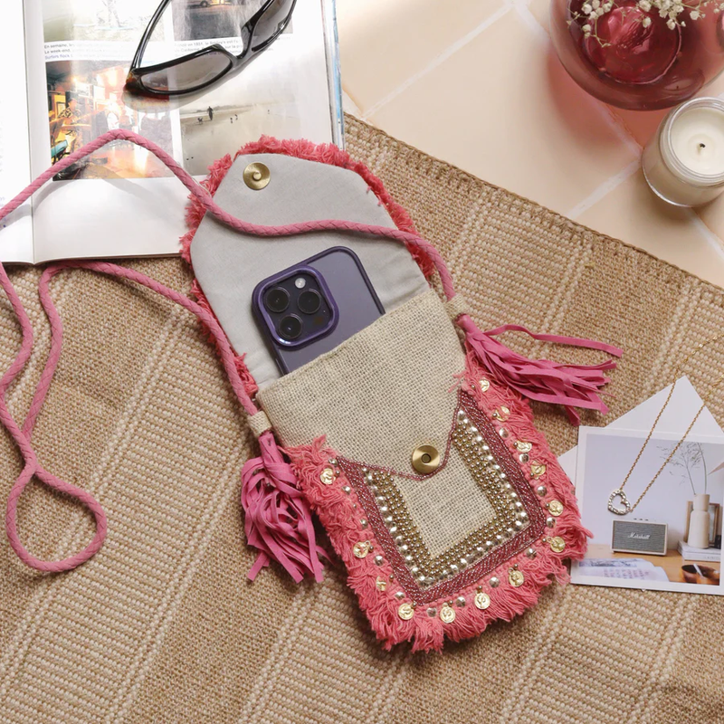Pink beaded Cell Phone Sling Bag