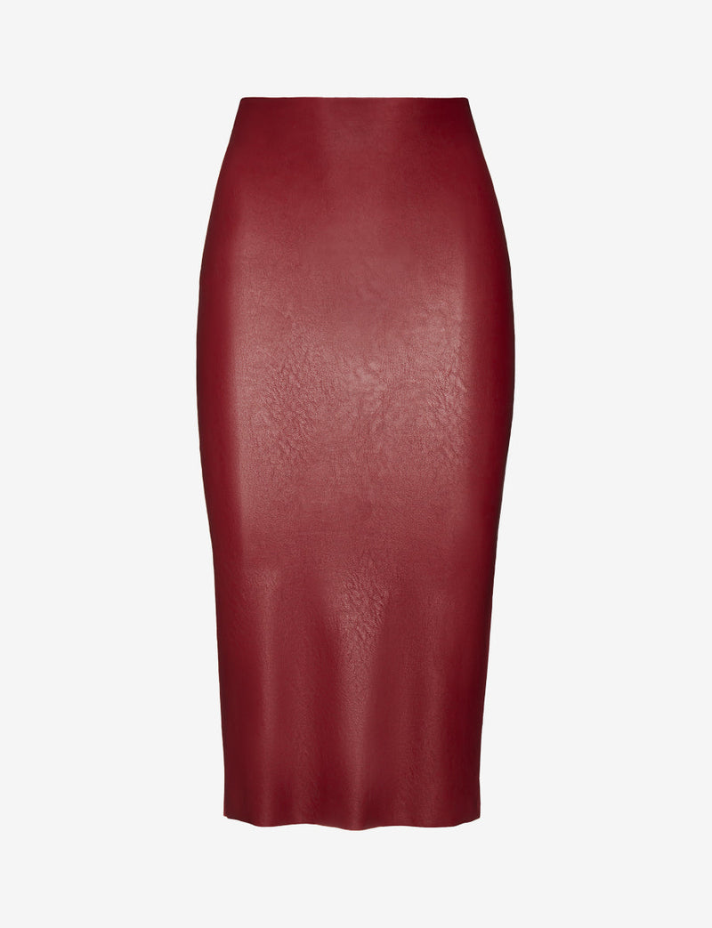 Faux Leather Midi Skirt - Garnet