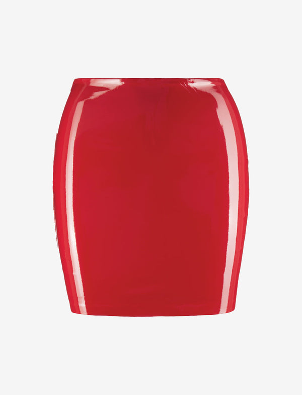 Patent Faux Leather Micro Skirt - Lava