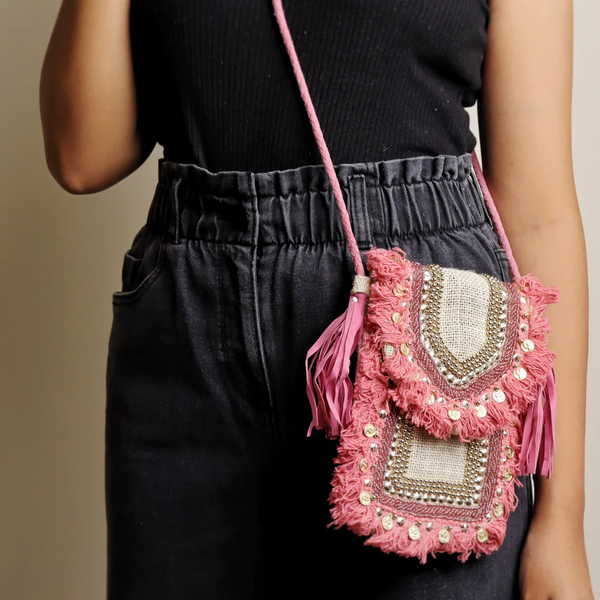 Pink beaded Cell Phone Sling Bag