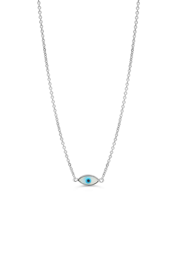 Mother of Pearl Evil Eye Necklace 14KT White Gold